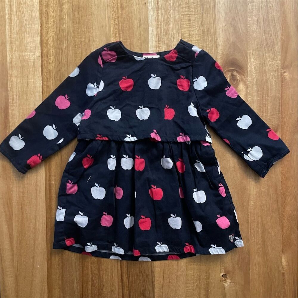 Hatley Girls' Nordic Apples Knee Length Dress Size 2 Long Sleeve Casual